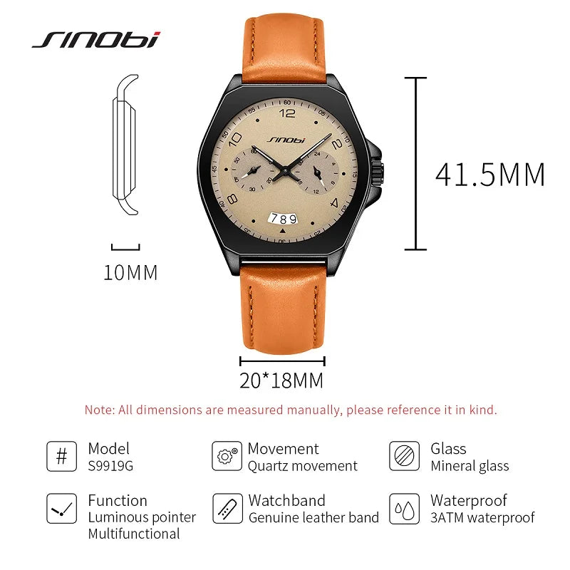 SINOBI Fashion Men's Watches Original Styles Man's Quartz Wristwatches Waterproof Male Gifts Clock Fashion Relogio Masculino
