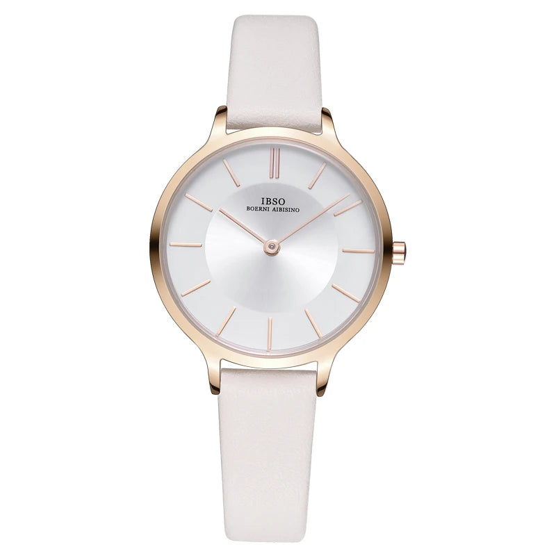 IBSO Brand 8 MM Ultra-Thin Quartz Watch Women Gray Leather Women Watches 2021 Luxury Ladies Watch Montre Femme