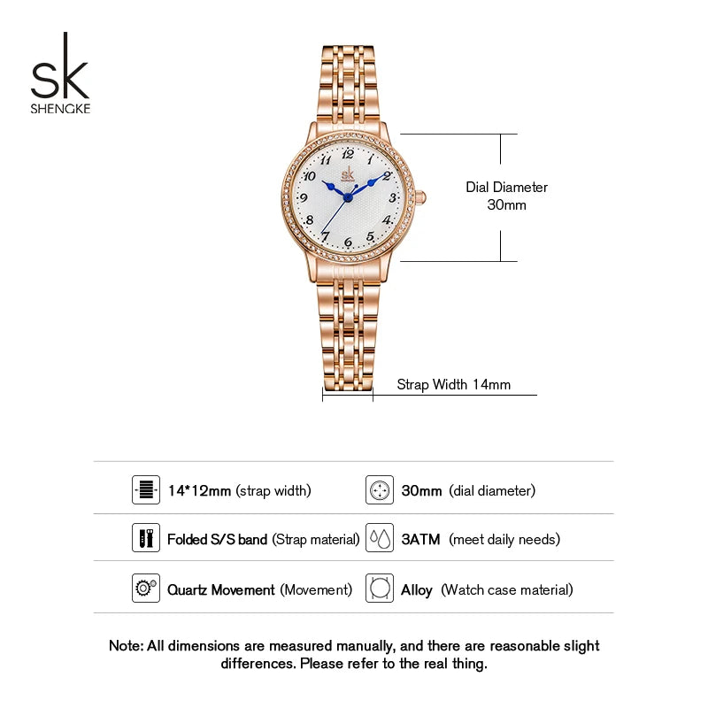 Top Brand Shengke Women's Watch Stainless Steel Rose Gold Simple Waterproof Luminous Ladies Watches Luxury Quartz Elegant Clock