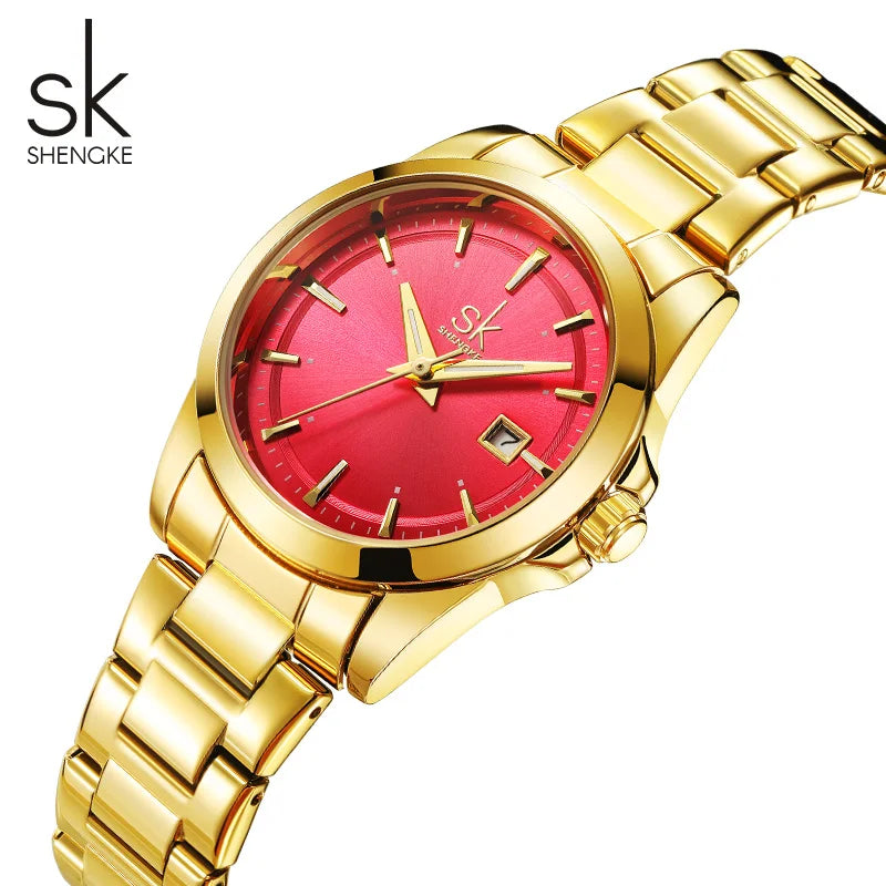Shengke Fashion Design Women's Wristwatches Top Styles Woman's Quartz Watches Calendar Original Ladies Best Gifts Clock