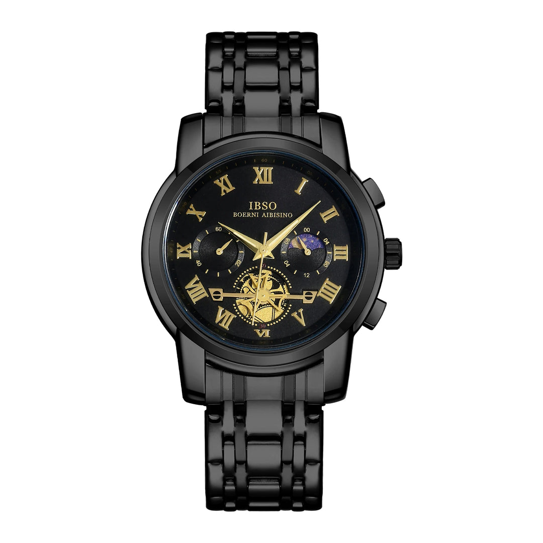 IBSO New 2026 Luxury Quartz Watch Multifunctional Watch 3ATM Waterproof Stop Calendar Solid Stainless Steel Strap Moon Phase