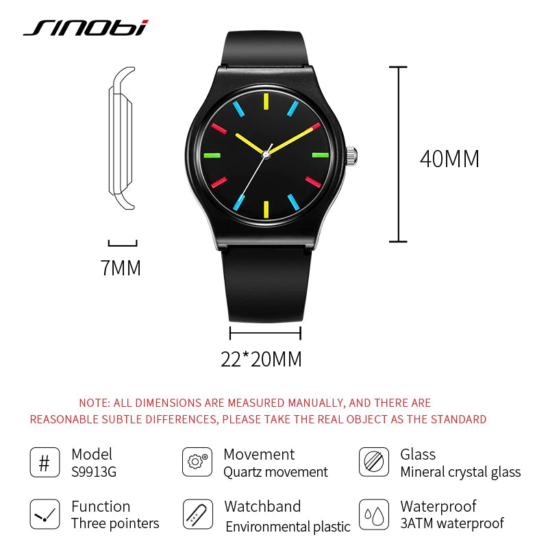 SINOBI Colorful Men's Watches Fashion Sports Quartz Wristwatches Rubber Strap Best Gifts Clock Top Luxury Relogio Masculino