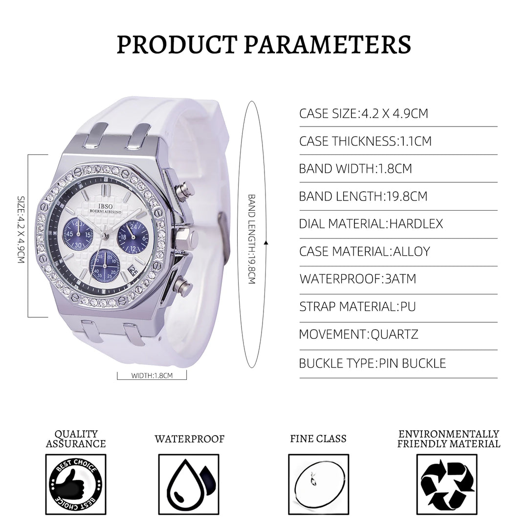 IBSO Three Eyes Women Quartz Watches Japanese Movement Ladies Clock Chronograph Stop Watch 3ATM Silicone Strap Stop Watch S9618
