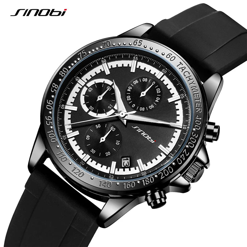 SINOBI Top Brand Silicone Strap Men's Watches Man's Sports Quartz Wrist  watches Chronograph Luminous Hands Gifts Clock for Male