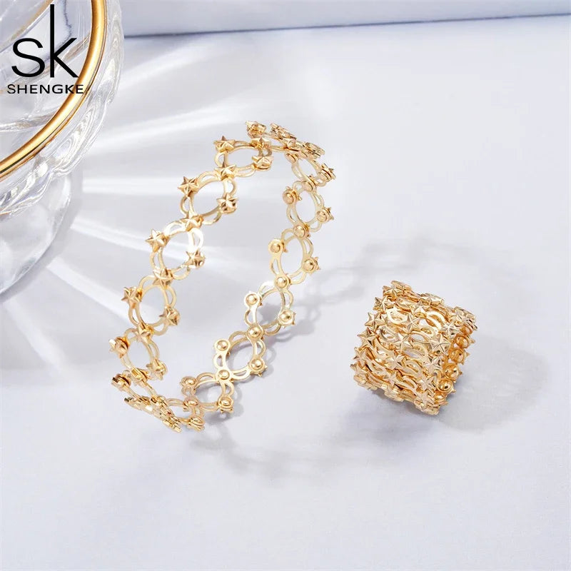 Shengke Top Luxury Women's Watches 2 In 1 Magic Retractable Ring Bracelet Diamond Ladies Quartz Wristwatches Best Gifts Clock