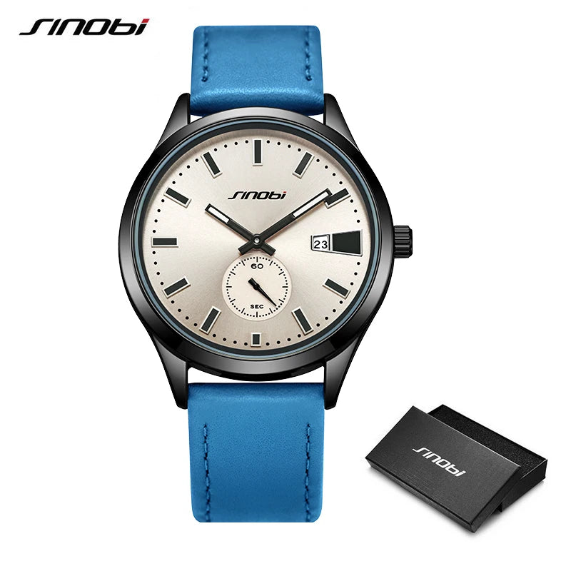 SINOBI Fashion Design Men's Watches Original Leather Strap Man's Quartz Wristwatches Best Gifts Clock for Male Relogio Masculino