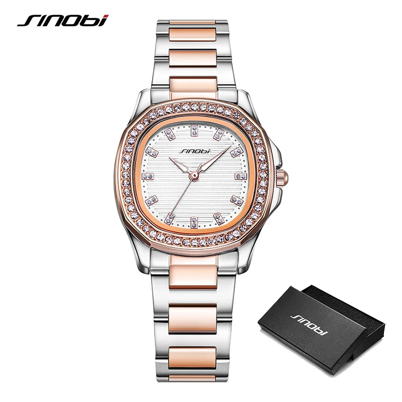 SINOBI Elegant Wrist Watches For Women Stainless Steel Female Watch Diamond Watches Woman's Quartz Watch Ladies Gifts Clock