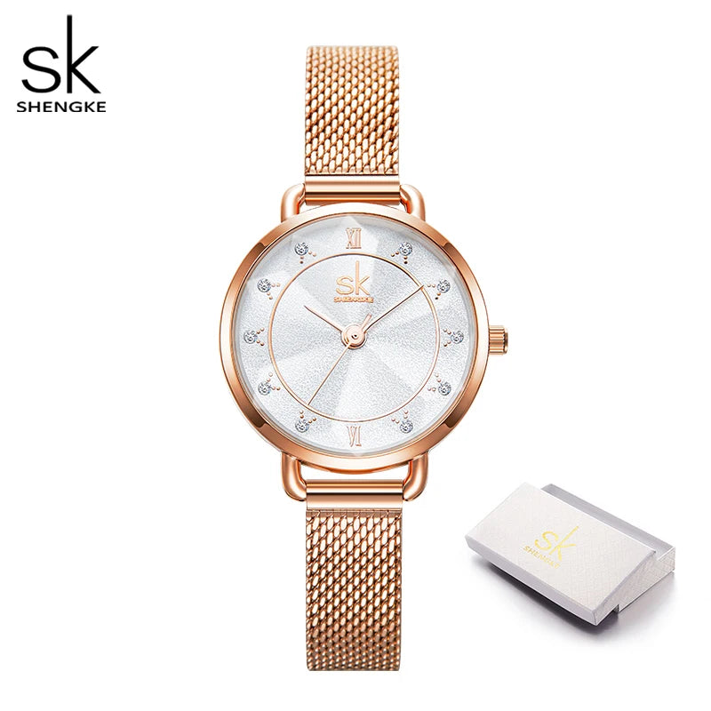 Shengke Fashion Women's Watches Top Luxury Design Woman Quartz Wristwatches Brand Elegant Gifts Clock for Female Rose gold Color