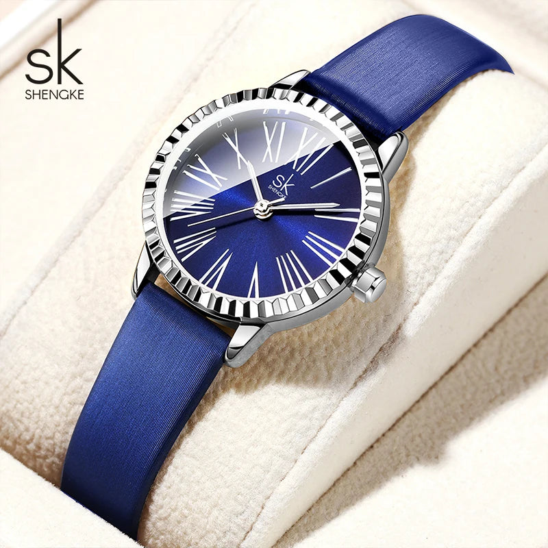 Shengke Top Brand Women's Quartz Watches Original Design Ladies Wristwatches Leather Strap Elegant Female Best Gifts Clock