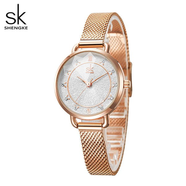 Shengke fashion women's watches top luxury design woman quartz wristwatches brand elegant gifts clock for female rose gold color