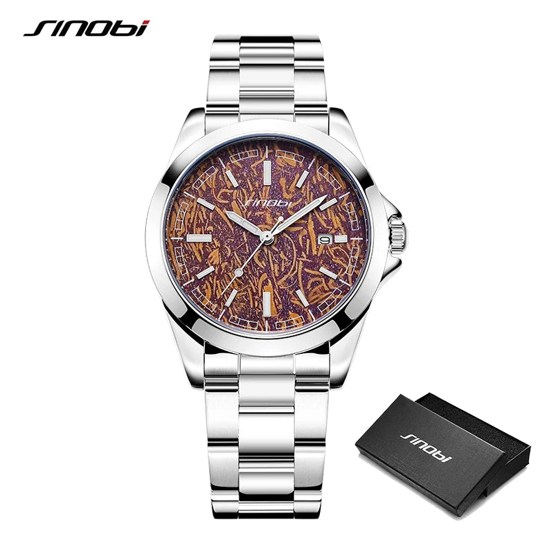 SINOBI High Quality Men's Quartz Watches Original Design Man's Casual Wristwatches Calendar Stainless Steel Male Clock Best Gift