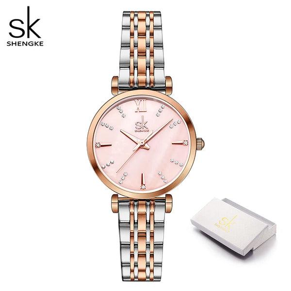 Shengke top brand woman watch rose golden classical wristwatch gift for women sk original design quartz watch relógios femininos