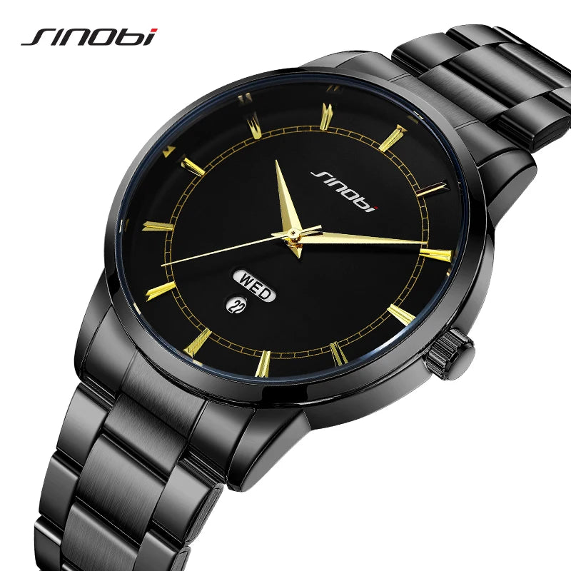 SINOBI Stainless Steel Mens Quartz Watches Top Brand Man's Wristwatches Original Design Male Best Gifts Clock