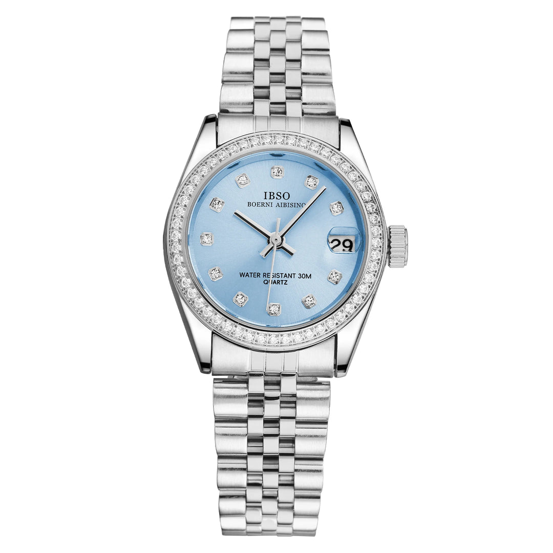 IBSO New Women Luxury Wristwatches Elegant Date Green Ladies Watch Japanese Movement Quartz Watch Stainless Steel Strap S1079