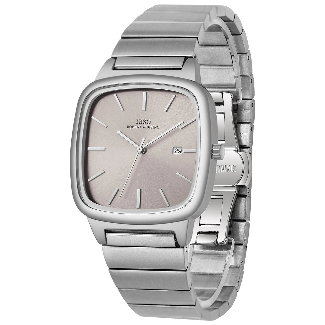 IBSO Square Men's Quartz Watch S1206G Stainless Steel Band Original Mechanism 3ATM Waterproof Business Style