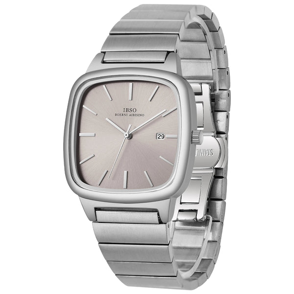 Ibso square men's quartz watch s1206g stainless steel band original mechanism 3atm waterproof business style