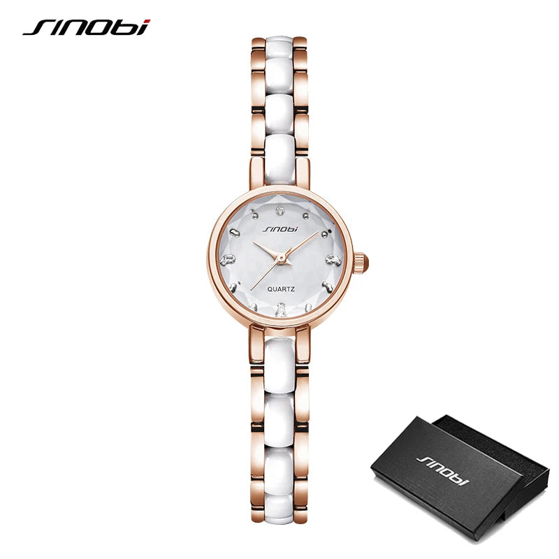 SINOBI New Design Women Fashion Wristwatches Shinning Rose Golden Bracelet Women Watches Luxury Diamond Quartz Watches for Women