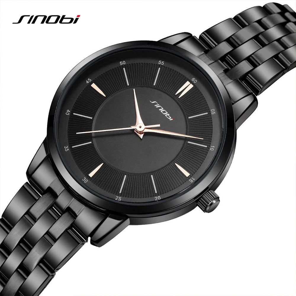 SINOBI Fashion Women's Watches Casual Stainless Steel Woman Quartz Wristwatches Elegant Dresses Best Clock for Female Waterproof