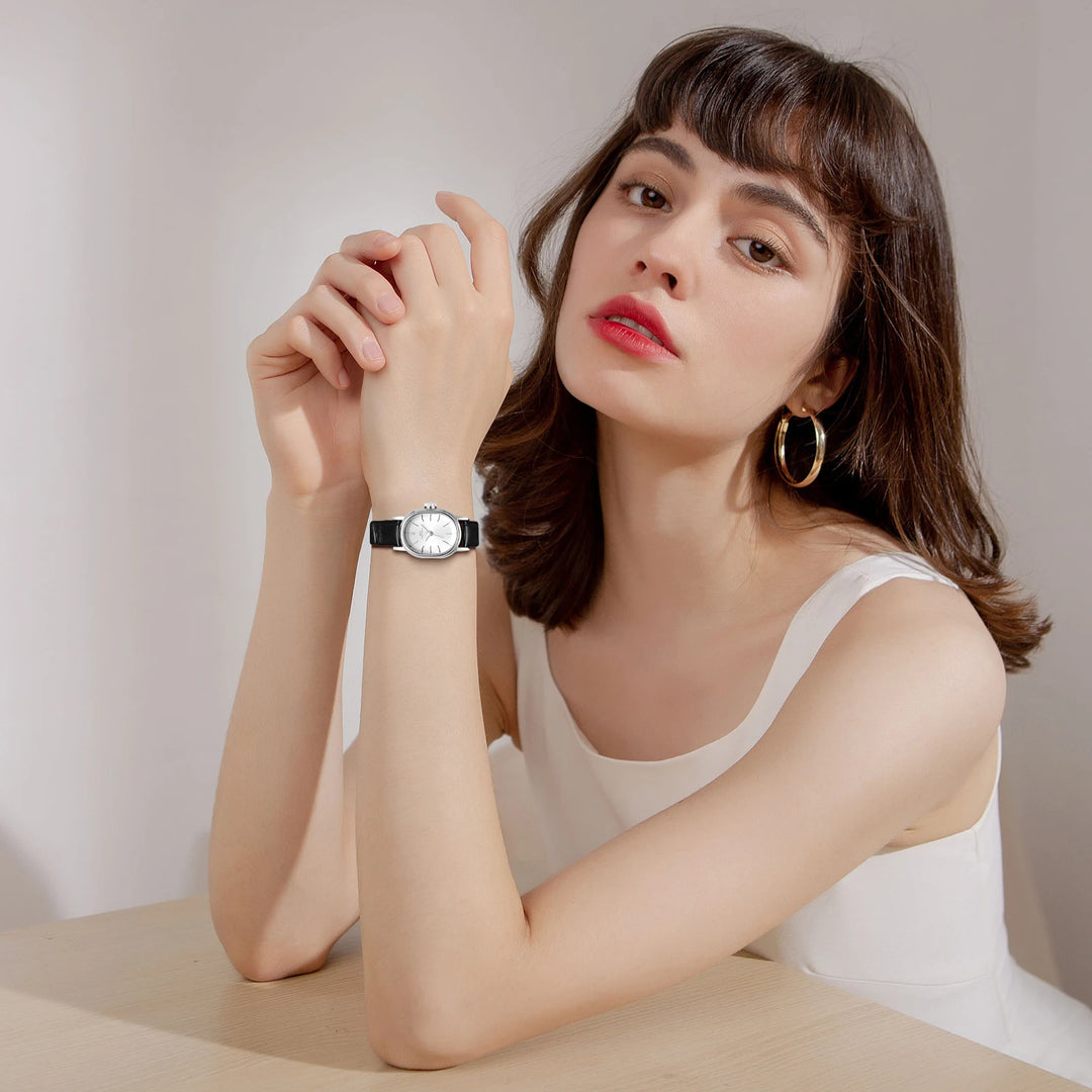 IBSO 2025 New Small Women Quartz Watches Ladies Wristwatches Genuine Leather Strap Stainless Steel Back Case Hook Buckle Watch