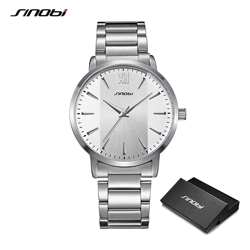 SINOBI Top Luxury Man Watch Business Waterproof Male Stainless Steel Quartz Wristwatches Men's Brand Clock Casual Reloj Hombre