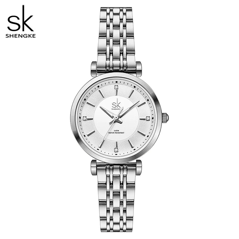 Shengke sk Watch Fashion Women Watches Black Leather Strap Woman's Quartz Wristwatches Ladies Colorful Clock Relogio Feminino