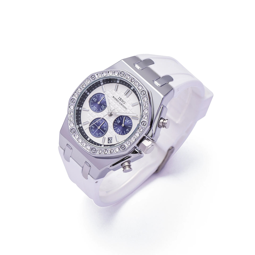IBSO Three Eyes Women Quartz Watches Japanese Movement Ladies Clock Chronograph Stop Watch 3ATM Silicone Strap Stop Watch S9618