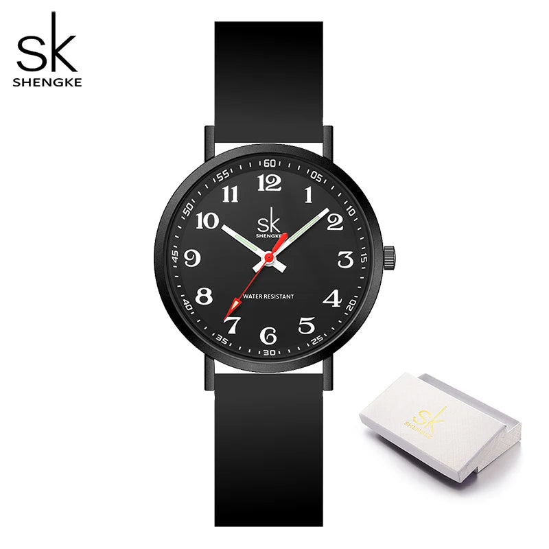 SHENGKE Women Fashion Silicone Strap Watches New Clock For Woman SK Quartz Wristwatches Original Ladies Watch Relogio Feminino