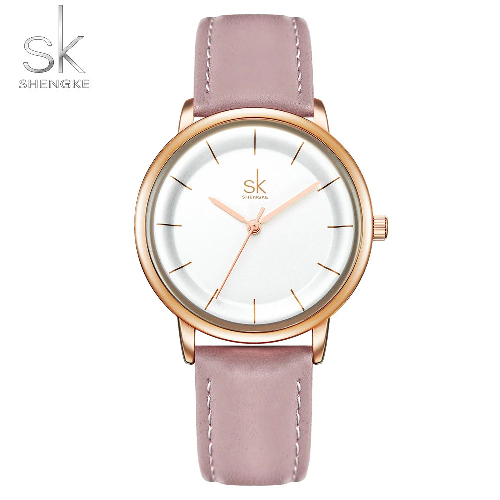 Shengke Women Watches Simple Fashion Female Leather Quartz Wrist Watch Ladies Waterproof Clock Girl Gift Relogio Feminino