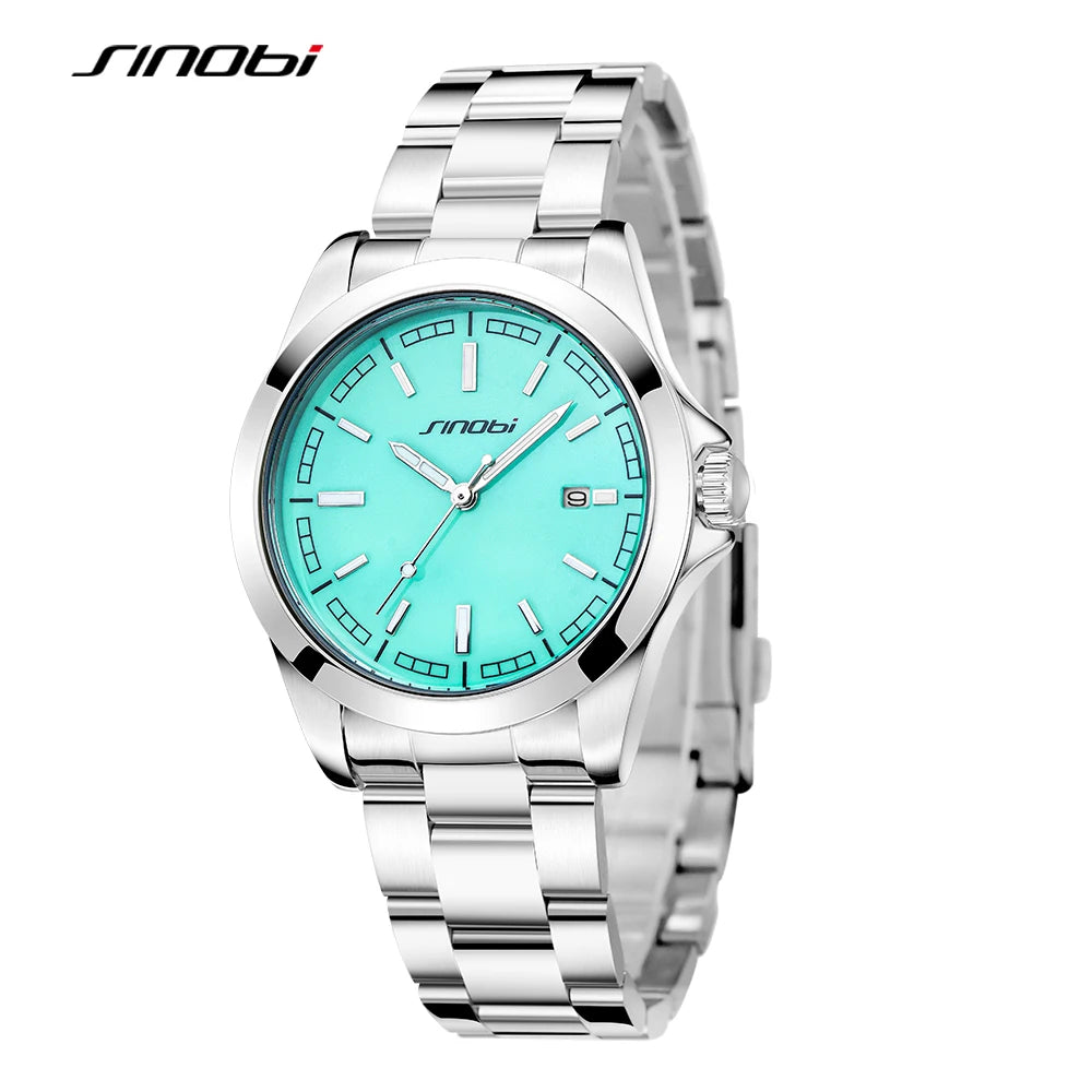 SINOBI High Quality Men's Quartz Watches Original Design Man's Casual Wristwatches Calendar Stainless Steel Male Clock Best Gift