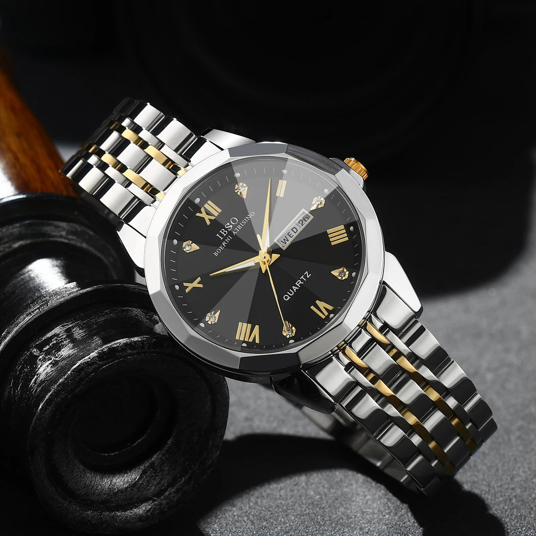 IBSO 2026 New Men Calendar Quartz Watch Japanese Movement 3ATM Waterproof Luminous Hands Luxury Stainless Steel Strap S1119G