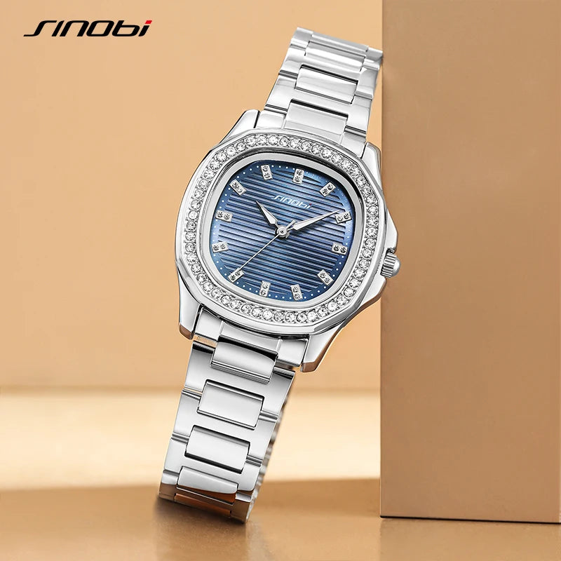 SINOBI Elegant Wrist Watches For Women Stainless Steel Female Watch Diamond Watches Woman's Quartz Watch Ladies Gifts Clock