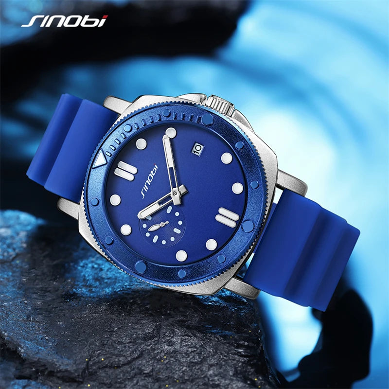 SINOBI Fashion Design Men's Watches Top Brand Rubber Strap Man's Quartz Wristwatches Creative Styles Male Best Gift Clock