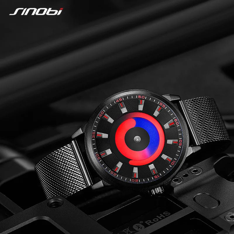 Sinobi Creative Design Mens Watches Fashion Mesh Strap Man's Quartz Wristwatches Colorful Vortex Sky Clock For Male Relogio