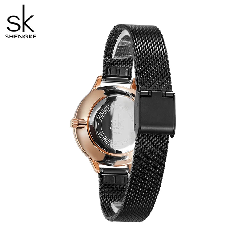 Shengke New Arrival Women Watch Black Quartz Wirstwatches Milan Meshband Ladies Watches Montre Femme Gifts Clock Reloj Mujer