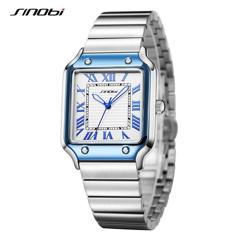 SINOBI Casual Design Men's Quartz Watches Fashion Stainless Steel Man's Wristwatches Business Square Male Relogio Masculino