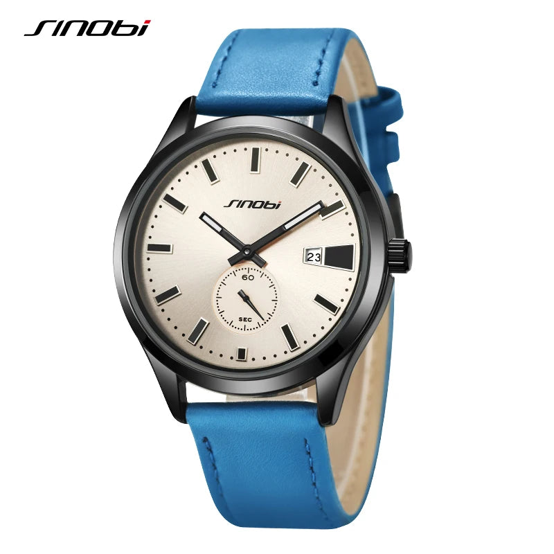 SINOBI Fashion Design Men's Watches Original Leather Strap Man's Quartz Wristwatches Best Gifts Clock for Male Relogio Masculino