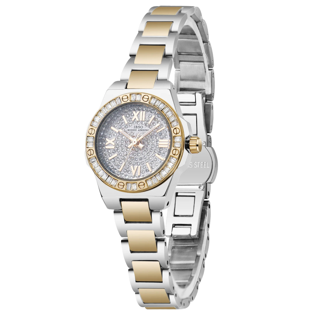 IBSO 2026 Women Luxury Quartz Watches Stainless Steel Strap 3ATM Waterproof Zircon Dial Elegant Lady Clock S1161L