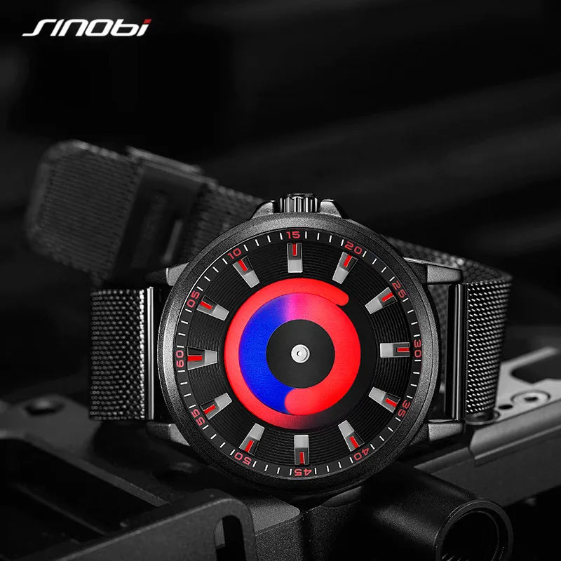 Sinobi Creative Design Mens Watches Fashion Mesh Strap Man's Quartz Wristwatches Colorful Vortex Sky Clock For Male Relogio