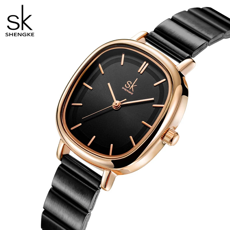 Shengke Relogio Feminino Women's Watches Fashion Black Top Luxury Ladies Quartz Wristwatches Elegant Woman's Clock HM New Design