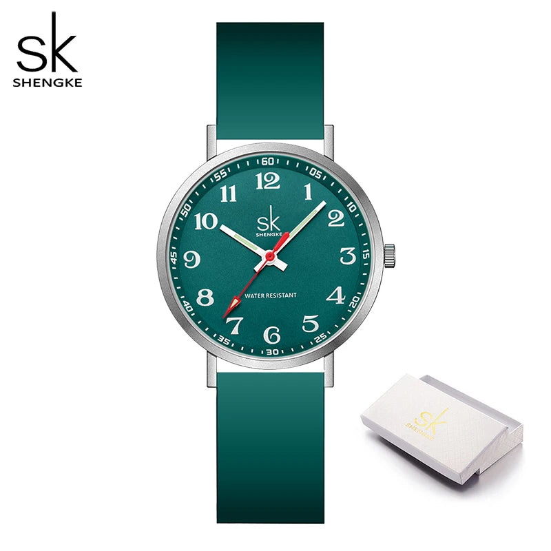 SHENGKE Women Fashion Silicone Strap Watches New Clock For Woman SK Quartz Wristwatches Original Ladies Watch Relogio Feminino
