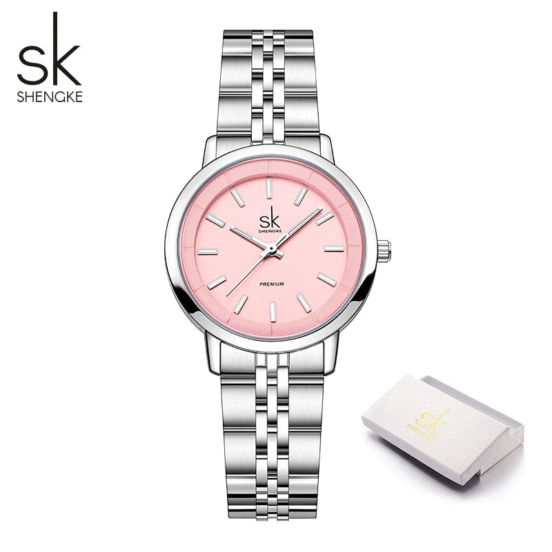 Shengke New Fashion Design Women's Quartz Watches Top Brand Womans Quartz Wristwatches Stainless Steel Female Best Gifts Clock