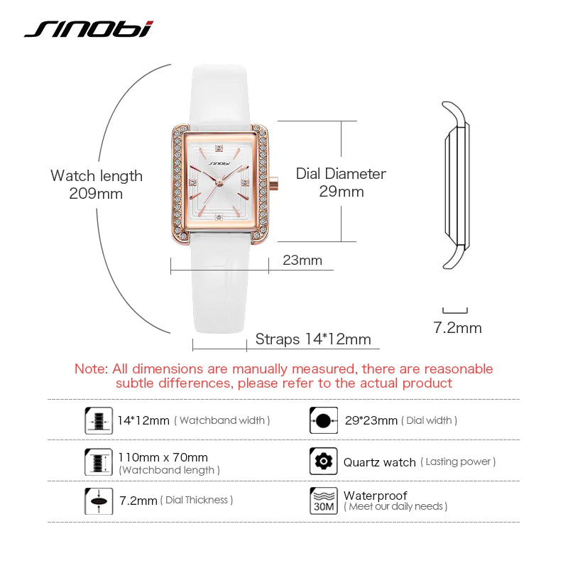 Sinobi New Elengant Women Watches Fashion Luxury Leather Strap Rectangle Dial Japanese Quartz Movement Wristwatch Ladies Watch