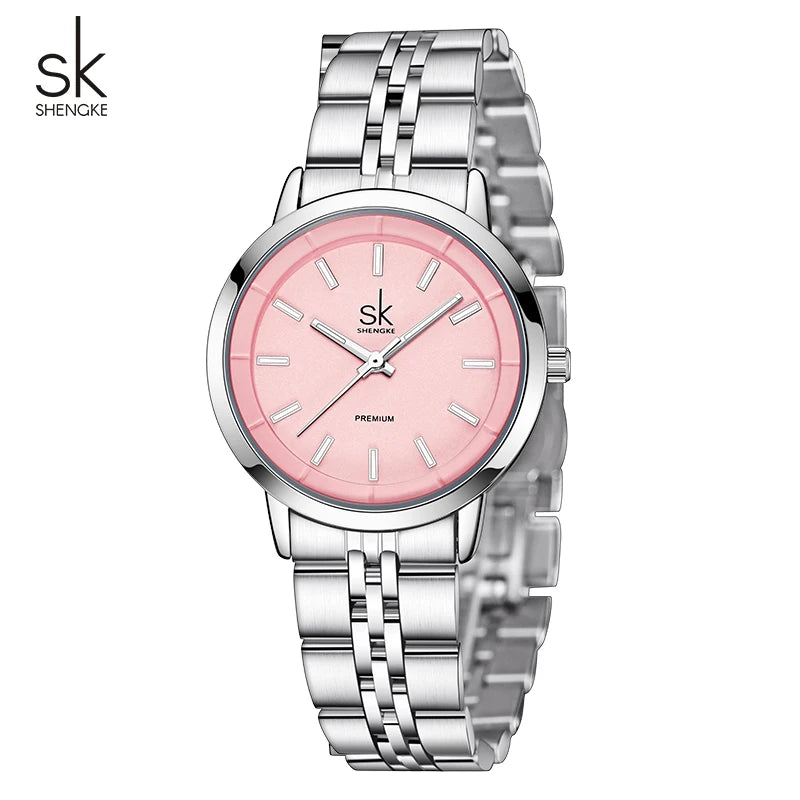 Shengke New Fashion Design Women's Quartz Watches Top Brand Womans Quartz Wristwatches Stainless Steel Female Best Gifts Clock