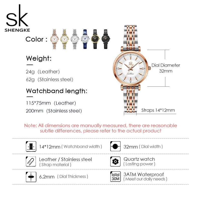 Shengke sk Watch Fashion Women Watches Black Leather Strap Woman's Quartz Wristwatches Ladies Colorful Clock Relogio Feminino