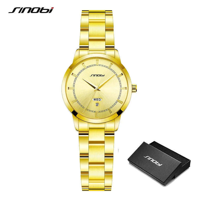 SINOBI Ladies Stainless Steel Watches Fashion Design Women's Quartz Wristwatches Elegant Female Business Clock