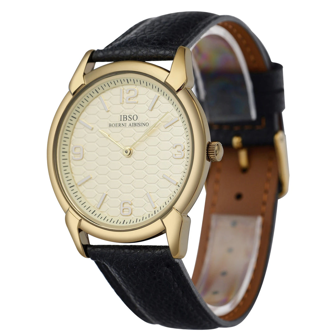 IBSO New Men Quartz Watches 2026 New Style Genuine Leather Strap 3ATM Waterproof 2Hands Stainless Steel Back Case