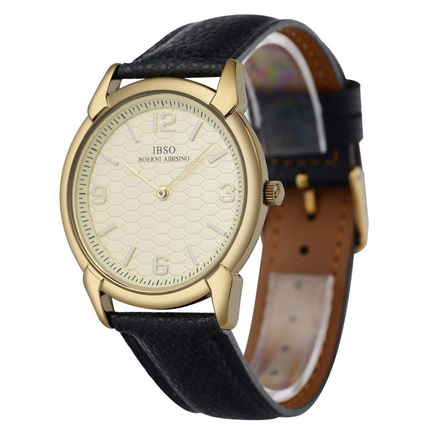 Ibso new men quartz watches 2026 new style genuine leather strap 3atm waterproof 2hands stainless steel back case