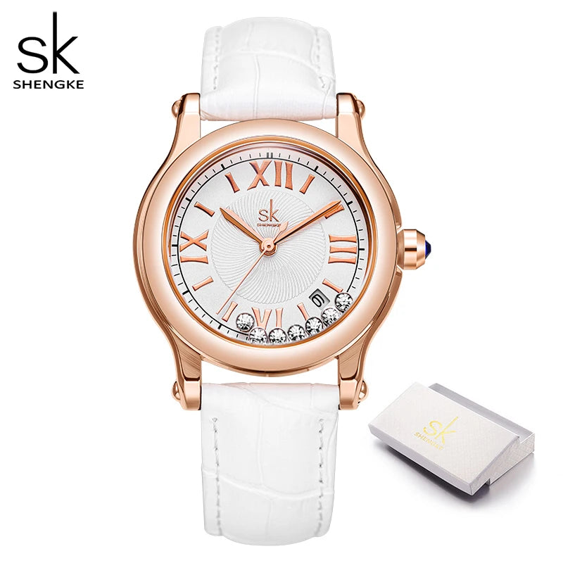 Shengke Fashion Diamond Women Watches New Luxury Leather Strap Woman Quartz Wrist watches Gift Clock for Lady Relogio Feminino