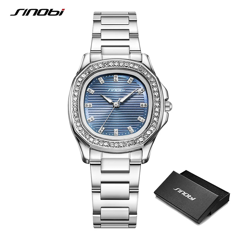 SINOBI Elegant Wrist Watches For Women Stainless Steel Female Watch Diamond Watches Woman's Quartz Watch Ladies Gifts Clock