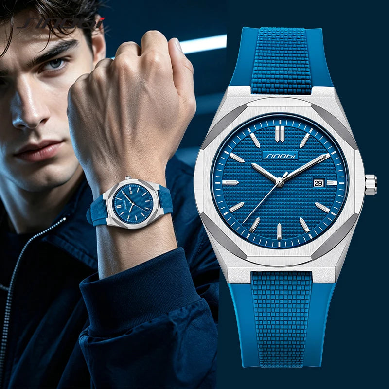SINOBI New Fashion Design Men's Quartz Watches Original Style Man's Wristwatches Silicone Strap Top Brand Male Best Gifts Clock